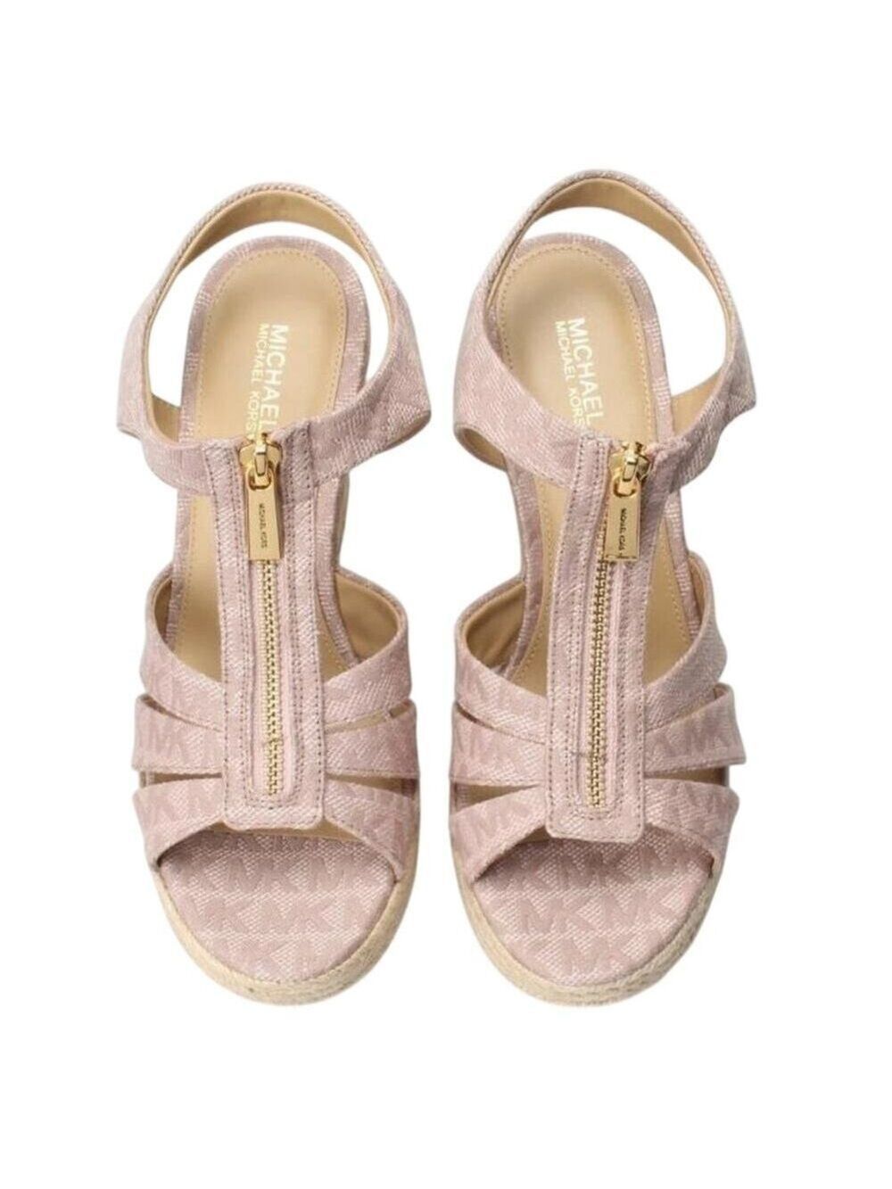 MICHAEL KORS PINK WEDGE SANDAL BERKLEY LOGO JACQUARD SIZE 10 - Picture 2 of 15